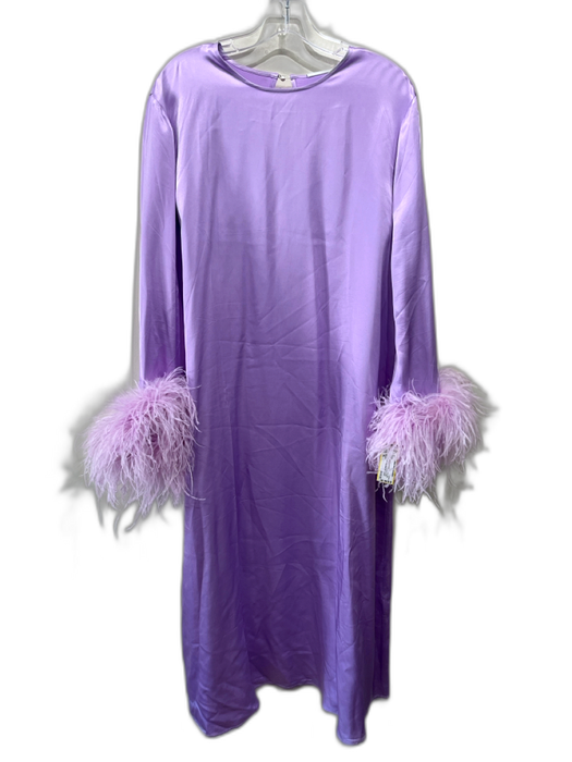 Sleeper Size XL Lavender Purple Viscose Satin Ostrich Feathers Long Sleeve Dress Lavender Purple / XL
