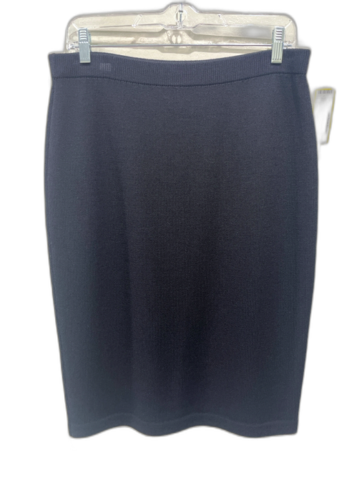 St John Basics Size 10 Black Wool Blend Elastic Waist Knit Pencil Skirt Black / 10
