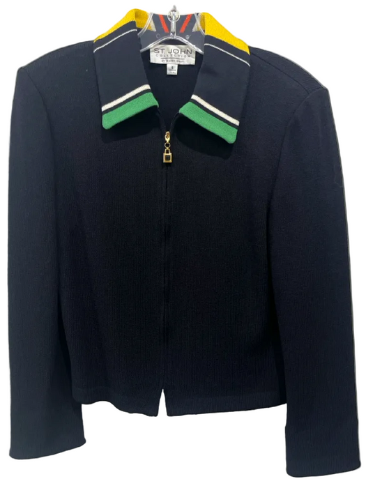 St John Collection Size 8 Black, Yellow, Green Wool Blend Long Sleeve Jacket Black, Yellow, Green / 8