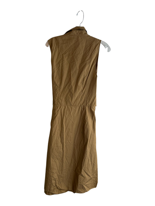 Vince Size 10 Dark Mustard Cotton Sleeveless Collared Tie At Waist Pockets Dress Dark Mustard / 10