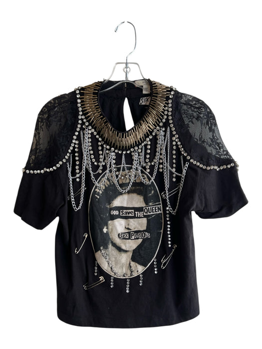 AO.LA by Alice & Olivia Size Medium Black Cotton Embellished Chains Graphics Top Black / Medium