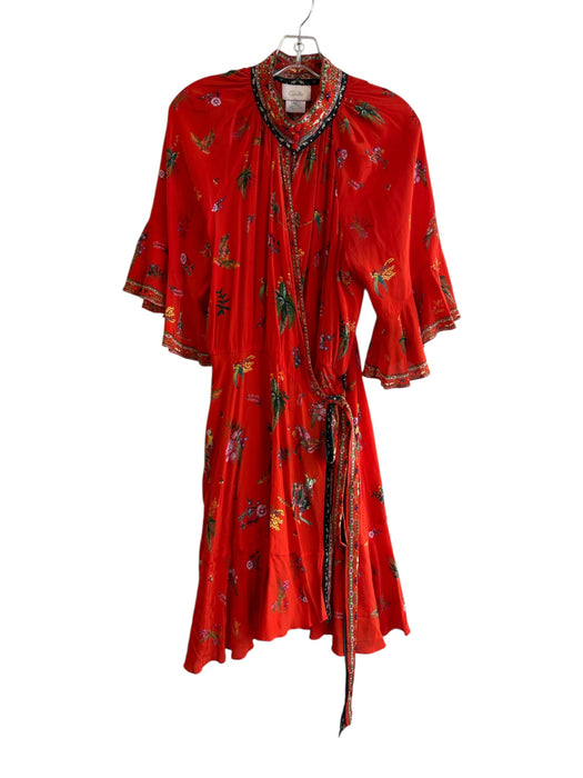 Camilla Size Est M Red & Multi Silk All Over Print Wrap Half Sleeve Dress Red & Multi / Est M