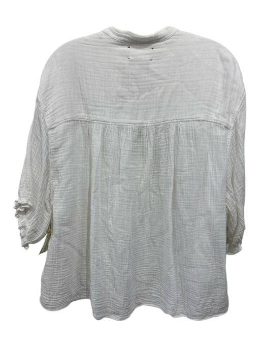 XiRENA Size XL White Cotton Gauze V Neck Button Down Puff Sleeve Top White / XL