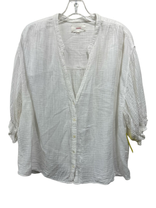 XiRENA Size XL White Cotton Gauze V Neck Button Down Puff Sleeve Top White / XL
