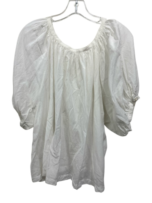 Doen Size XXL White Cotton Semi Sheer Puff Sleeve Button Down Top White / XXL