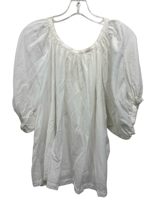 Doen Size XXL White Cotton Semi Sheer Puff Sleeve Button Down Top White / XXL