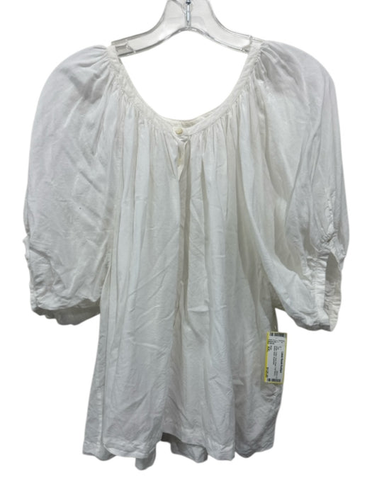 Doen Size XXL White Cotton Semi Sheer Puff Sleeve Button Down Top White / XXL