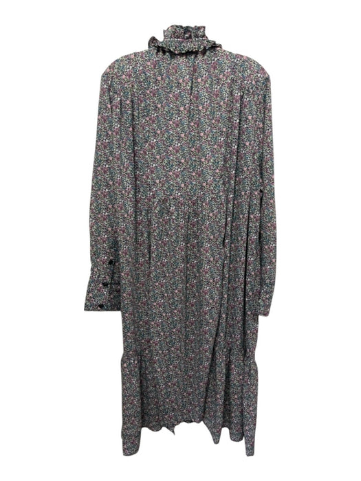 Ganni Size 42 / M Pink, Black, Green Polyester Mini Floral Tie Neck swing Dress Pink, Black, Green / 42 / M