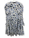 Misa Size XL White & Blue Rayon Blend smocked cuffs Floral Tie V Neck Dress White & Blue / XL