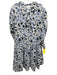 Misa Size XL White & Blue Rayon Blend smocked cuffs Floral Tie V Neck Dress White & Blue / XL