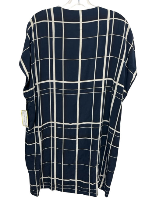 Vince Size L Navy Blue, Cream, Black Silk Plaid Cap Sleeve Shift Dress Navy Blue, Cream, Black / L