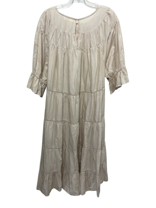 Merlette Size L Sand Beige Cotton Ladder Lace Accents Gathered swing Dress Sand Beige / L