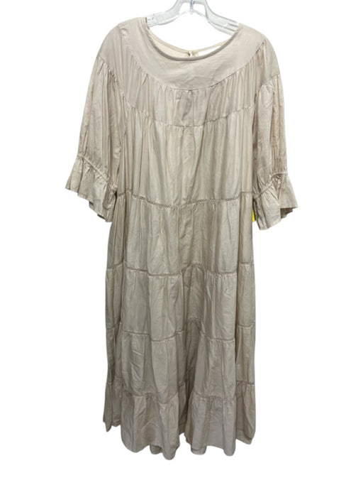 Merlette Size L Sand Beige Cotton Ladder Lace Accents Gathered swing Dress Sand Beige / L