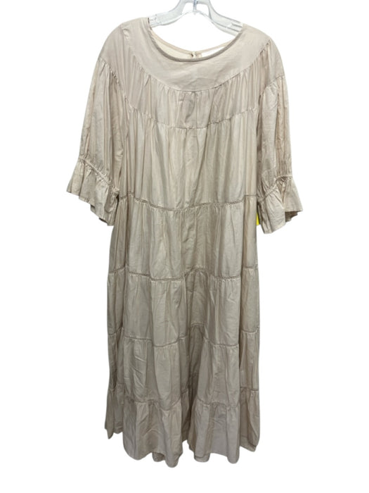 Merlette Size L Sand Beige Cotton Ladder Lace Accents Gathered swing Dress Sand Beige / L