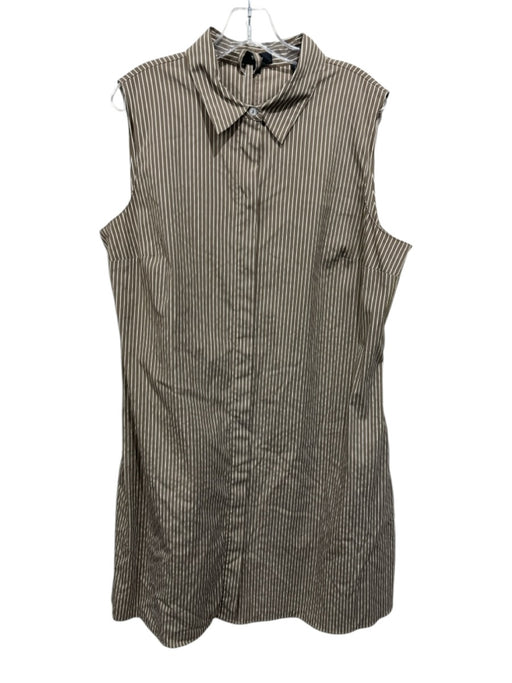 Theory Size 18 Brown & White Cotton Blend Sleeveless Pinstripe Button Down Dress Brown & White / 18