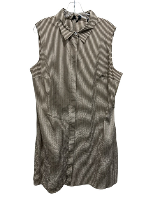 Theory Size 18 Brown & White Cotton Blend Sleeveless Pinstripe Button Down Dress Brown & White / 18