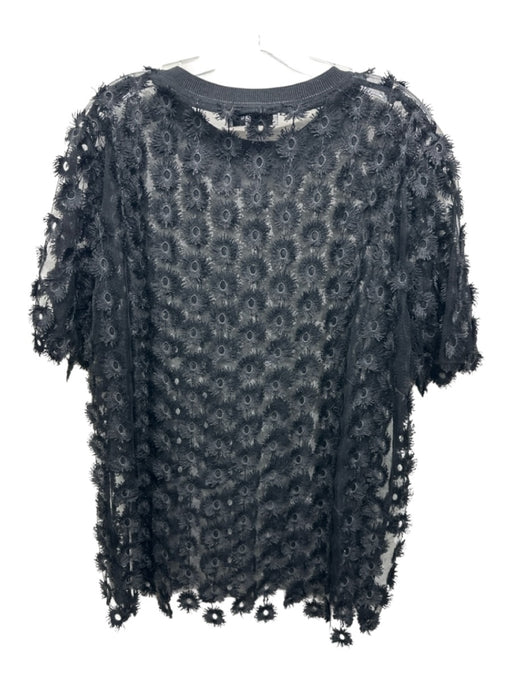 Carven Size 42 / M Black Tulle 3D Applique short sleeve Top Black / 42 / M