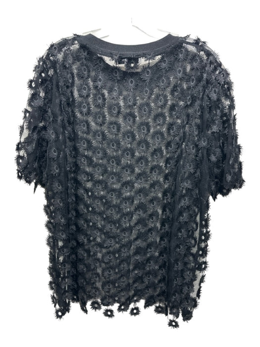 Carven Size 42 / M Black Tulle 3D Applique short sleeve Top Black / 42 / M
