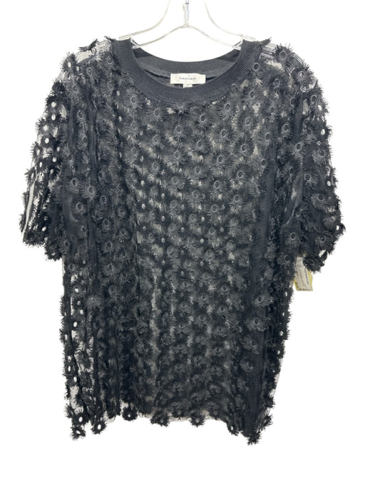 Carven Size 42 / M Black Tulle 3D Applique short sleeve Top Black / 42 / M