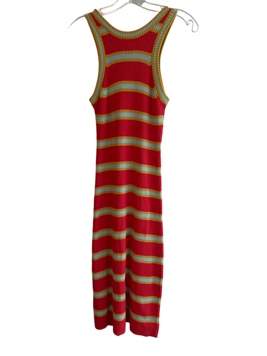 Mother Size Small Red, Teal & Gold Cotton Blend Ribbed Knit Sleeveless Dress Red, Teal & Gold / Small