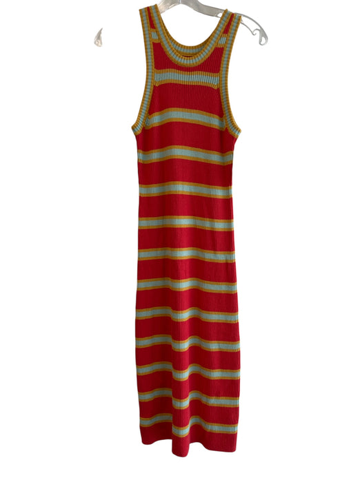 Mother Size Small Red, Teal & Gold Cotton Blend Ribbed Knit Sleeveless Dress Red, Teal & Gold / Small