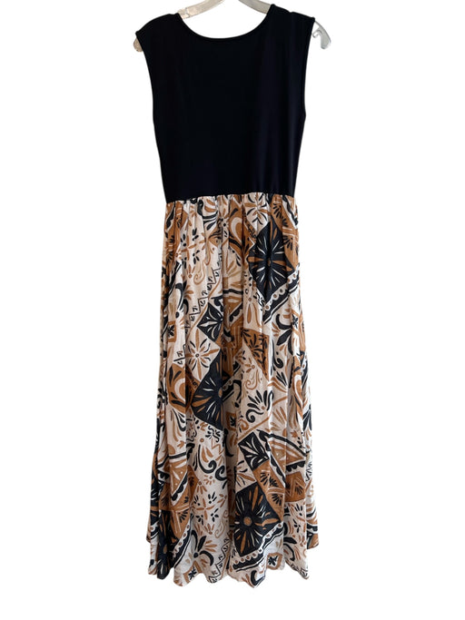 By Anthropologie Size XS Black, Tan & Whiite Viscose Cap Sleeve Scoop Neck Dress Black, Tan & Whiite / XS