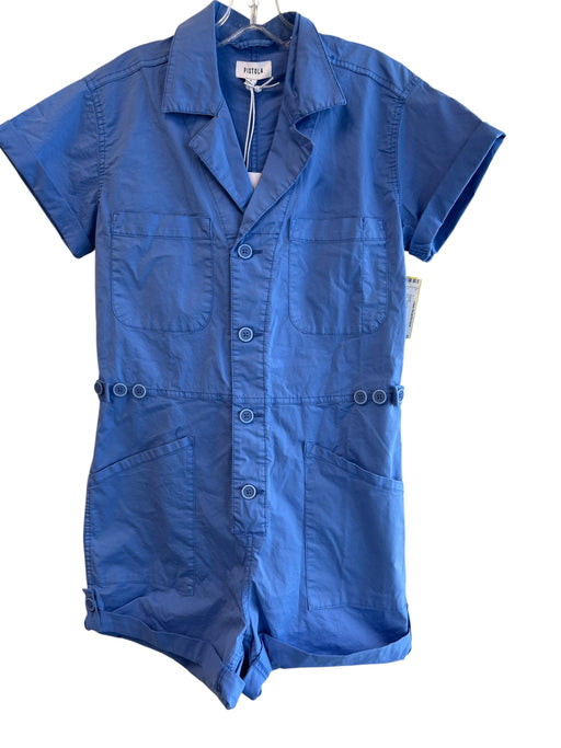 Pistola Size Small Azure Blue Cotton Collared Button Down Short Sleeve Romper Azure Blue / Small