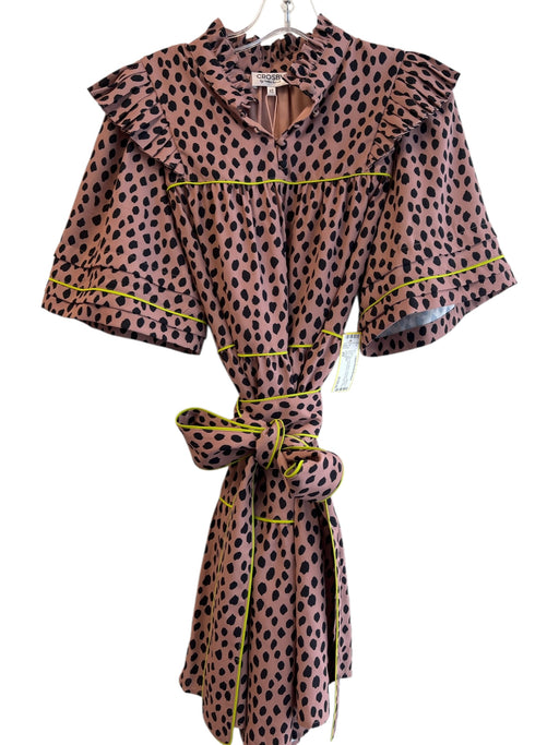 Crosby Size XS Mauve & Black Polyester Animal Print Belt Half Sleeve Dress Mauve & Black / XS