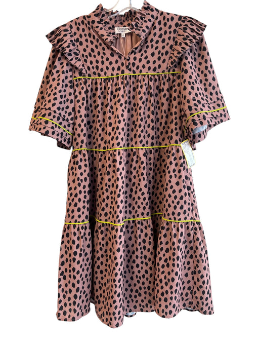 Crosby Size XS Mauve & Black Polyester Animal Print Belt Half Sleeve Dress Mauve & Black / XS