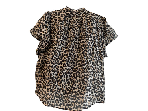 THML Size Small Black & Brown Rayon Animal Print Ruffle Neckline Top Black & Brown / Small