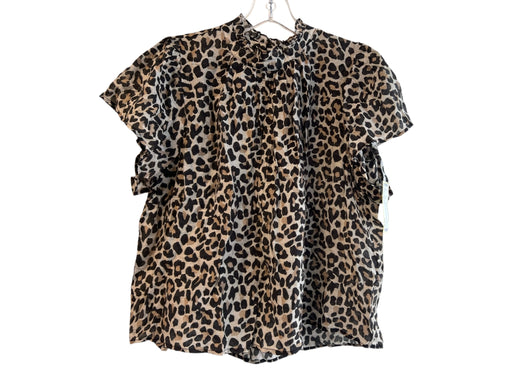 THML Size Small Black & Brown Rayon Animal Print Ruffle Neckline Top Black & Brown / Small