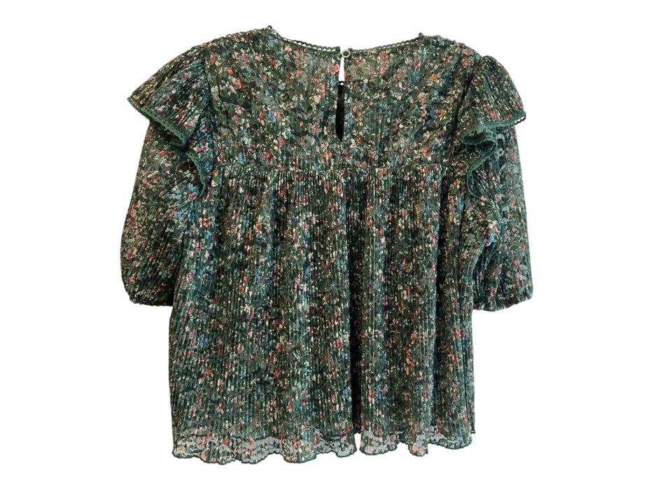 By Anthropologie Size XS Green & Multi Polyester Floral Half Sleeve Top Green & Multi / XS