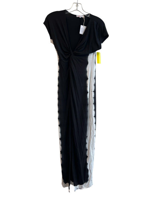 Mijo Size Small Black & White Modal Blend Drop Shoulder V Neck Side Detail Dress Black & White / Small