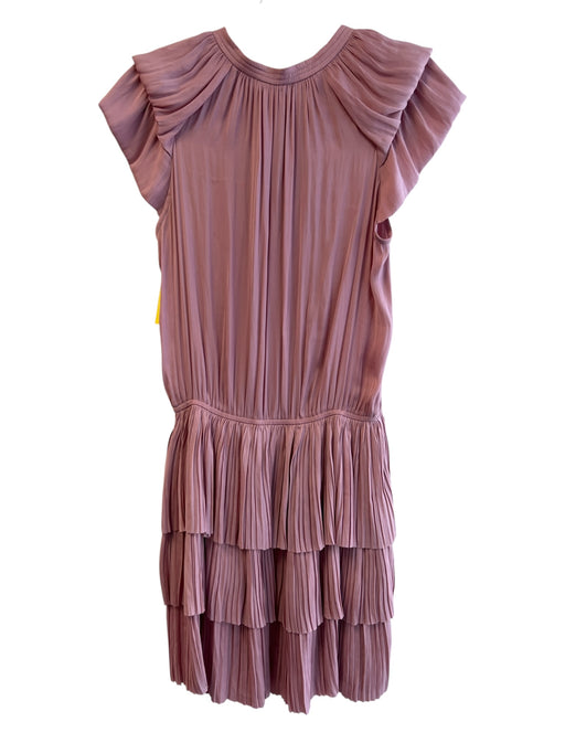 Current Air Size XS Light Pink Polyester Tiered Round Split Neck Pleats Dress Light Pink / XS