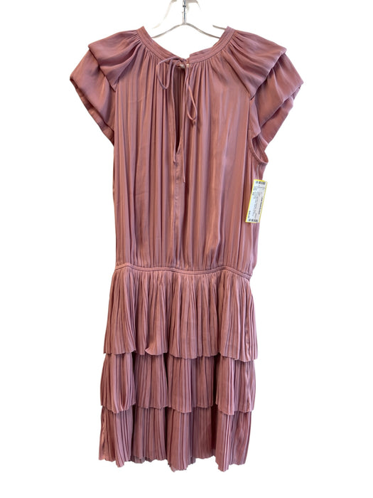 Current Air Size XS Light Pink Polyester Tiered Round Split Neck Pleats Dress Light Pink / XS