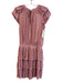 Current Air Size XS Light Pink Polyester Tiered Round Split Neck Pleats Dress Light Pink / XS