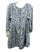 Free People Size XS Blue & Cream White Linen Leaf Print 3/4 puff sleeve Dress Blue & Cream White / XS