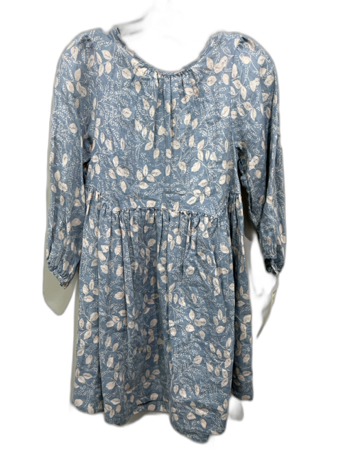 Free People Size XS Blue & Cream White Linen Leaf Print 3/4 puff sleeve Dress Blue & Cream White / XS