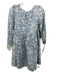Free People Size XS Blue & Cream White Linen Leaf Print 3/4 puff sleeve Dress Blue & Cream White / XS