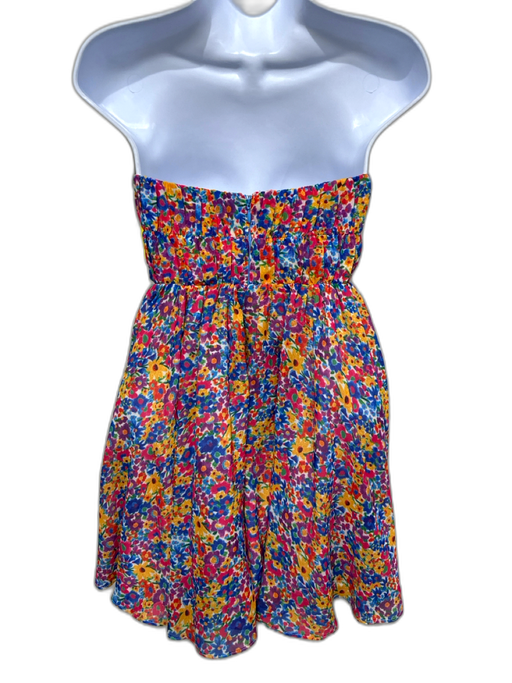 For Love & Lemons Size XS Yellow, Blue, Multi Polyester Floral Strapless Dress Yellow, Blue, Multi / XS