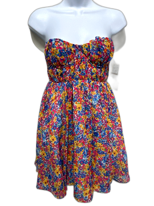 For Love & Lemons Size XS Yellow, Blue, Multi Polyester Floral Strapless Dress Yellow, Blue, Multi / XS
