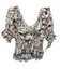 Free People Size XS Beige, Green & Red Cotton Floral Short Puff Sleeve Top Beige, Green & Red / XS