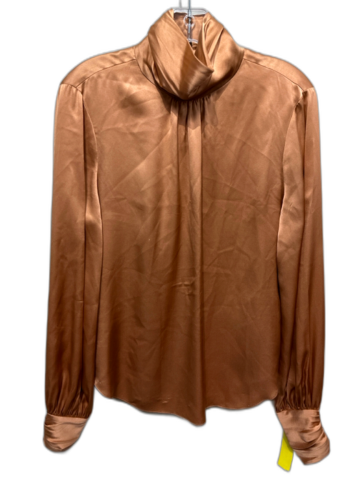 Cinq a Sept Size M Orange Silk Long Sleeve Turtleneck Button Cuff Top Orange / M