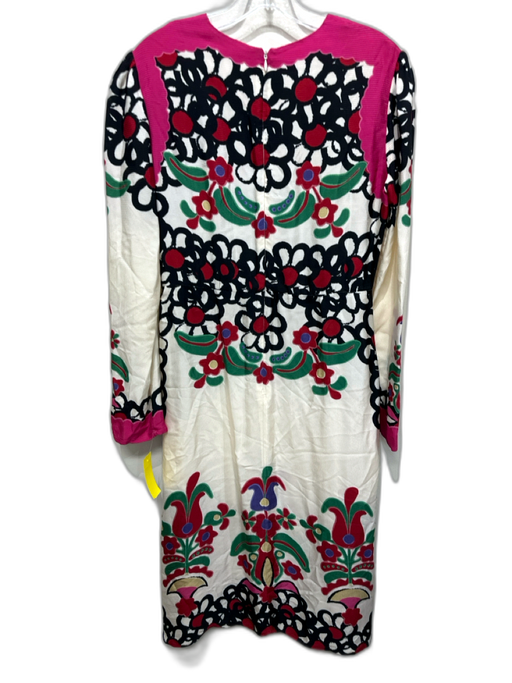 La Double J Size M Cream, White & Multi Viscose Long Sleeve Back Zip Midi Dress Cream, White & Multi / M