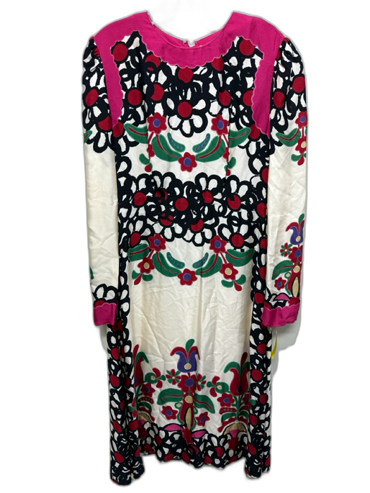 La Double J Size M Cream, White & Multi Viscose Long Sleeve Back Zip Midi Dress Cream, White & Multi / M