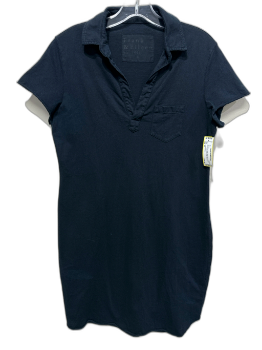 Frank & Eileen Size M Navy Blue Cotton Short Sleeve Collar One Pocket Dress Navy Blue / M