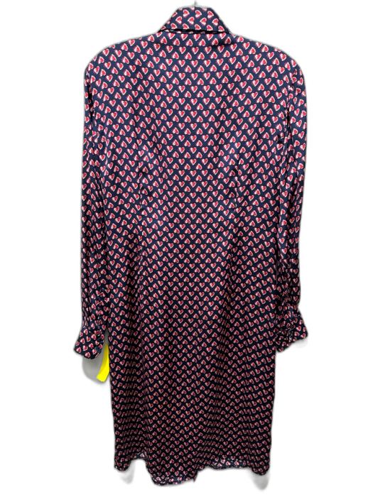 Paule Ka Size 42 Navy Blue & Red Polyester Satin Heart Print Long Sleeve Dress Navy Blue & Red / 42