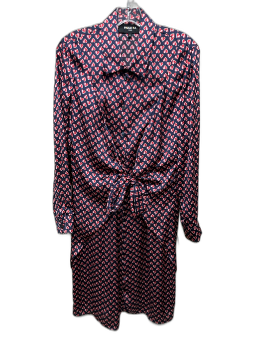 Paule Ka Size 42 Navy Blue & Red Polyester Satin Heart Print Long Sleeve Dress Navy Blue & Red / 42