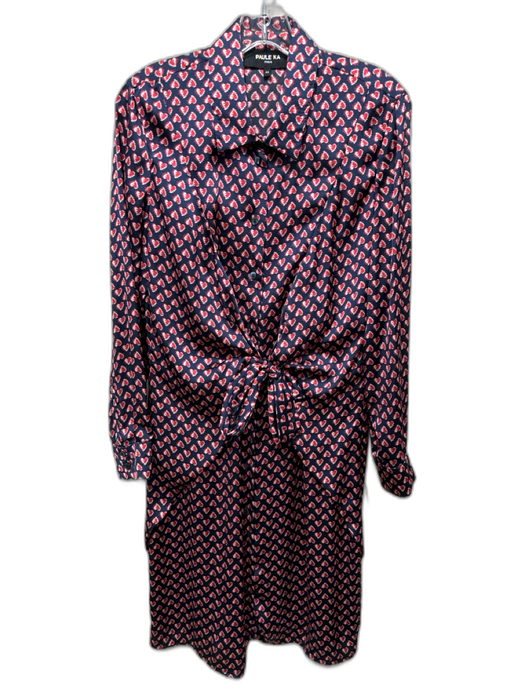 Paule Ka Size 42 Navy Blue & Red Polyester Satin Heart Print Long Sleeve Dress Navy Blue & Red / 42