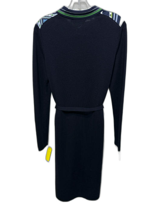 Tory Burch Size S navy blue & multi Wool & Silk Long Sleeve Collar Dress navy blue & multi / S